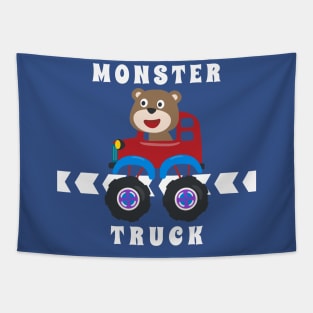 Vector illustration of monster truck with animal driver Tapestry