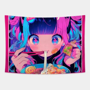 Cute Anime Girl |  Ramen Noodles | Hentaii Chibi Kawaii Design Tapestry