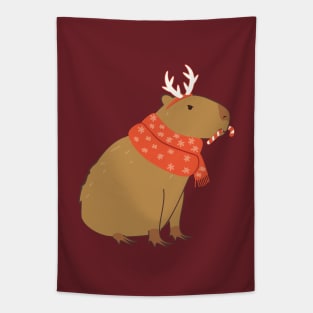 Christmas capybara with candy cane Tapestry