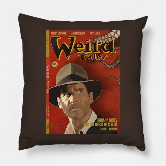 NDIANA JONES AND THE QUEST OF R’YLEH call of cthulhu lovecrafft necromicon weird tales Pillow by NEOPREN