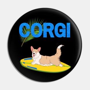 Welsh Corgi Pembroke Dog on Surf with Summer Vibes Pin