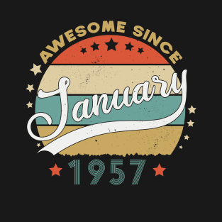 Awesome Since january 1957 Birthday Retro Sunset Vintage Funny Gift For Birthday T-Shirt