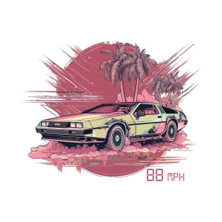 DeLorean time machine inspired car in red pink T-Shirt