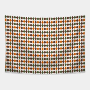 Brown, Orange, Pine Green and White Argyle Pattern Diamond Checks Tapestry