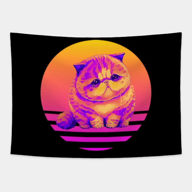 Sad Kitty Cat Retro Sunset Tapestry by TammyWinandArt