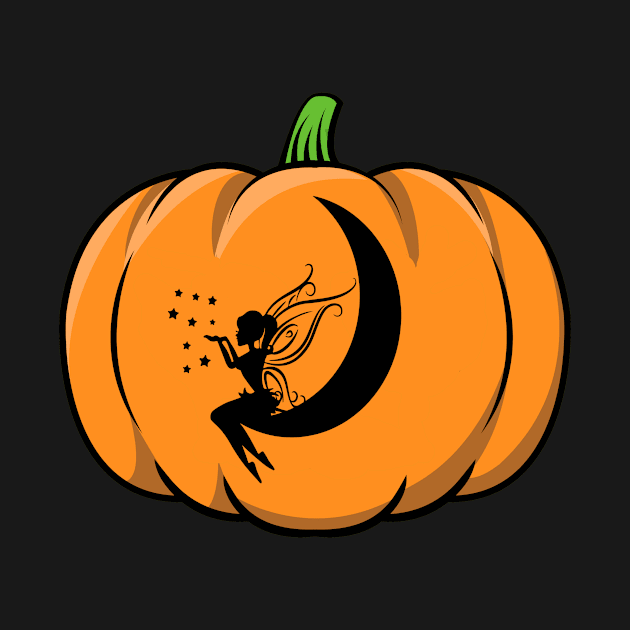 Halloween Fairy sitting on Moon Jack O Lantern Pumpkin by Kdeal12