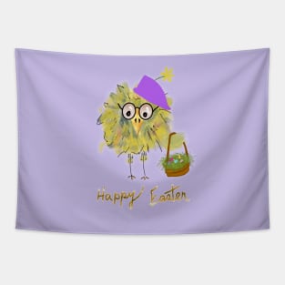 Funny Bird with Easter Basket and Hat - Happy Easter Tapestry