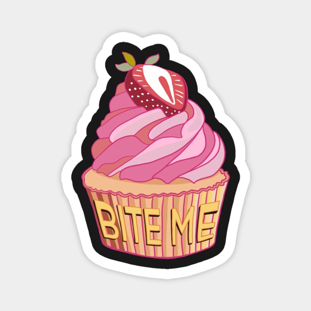 Pink Bite Me Cup Cake Magnet by Apescribbles