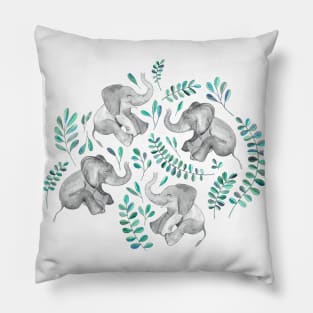 Laughing Baby Elephants – emerald and turquoise Pillow