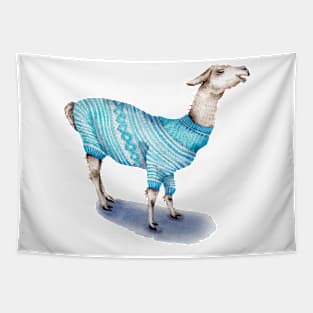 Llama in Blue Sweater Tapestry