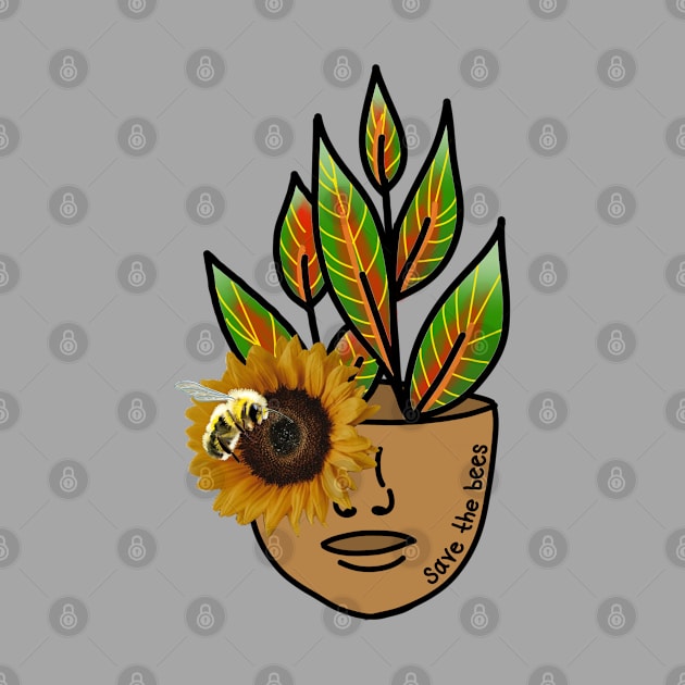 Save the Bees - Tropical House Plant with Sunflowers and Bees by Tenpmcreations