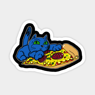 Blue Cat with Green Eyes and a Slice of Pizza Magnet