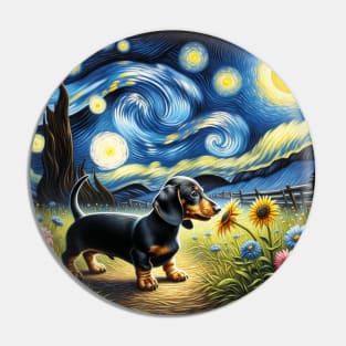 Starry Dachshund Portrait - Dog Portrait Pin