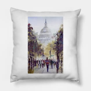 USA Capital Washington DC America Watercolor Cityscape Perfect for Office Pillow