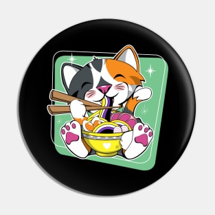 Cat Eating Ramen Non Binary Pin