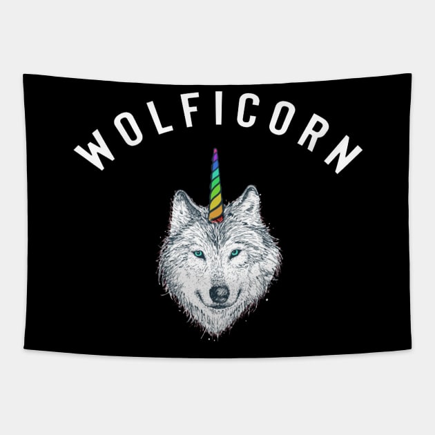 Wolficorn Wolf Unicorn Halloween Tapestry by tanambos