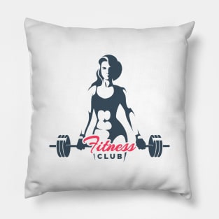 Fitness Club Logo Woman Holds Barbell Pillow