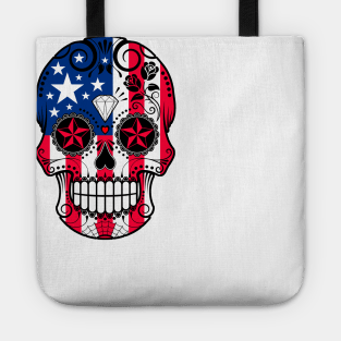 American Flag Sugar Skull with Roses Tote