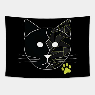 Black Geometric Cat Tapestry