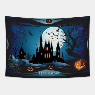 Dark Haunted House Halloween Party Festival Modern abstract design, pumpkin, magic night sky and more / Holiday Tapestry