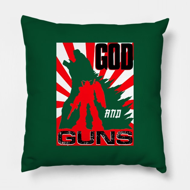 Godzilla & Gundams! v2 Pillow by Cultural Barbwire