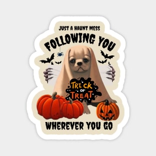 Funny Halloween American Bulldog Puppy in Cheesecloth Pumpkin Halloween Magnet