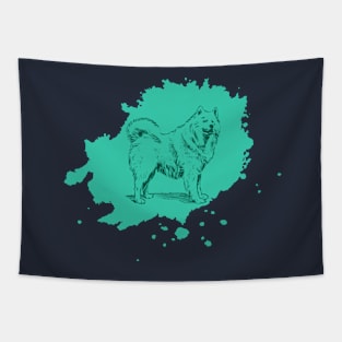 Husky in Teal Sketch Dog Splash Tapestry