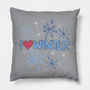 I Heart Winter Illustrated Text with snowflakes Pillow