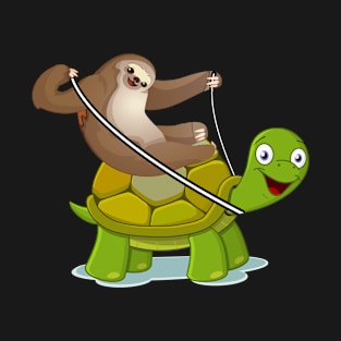 Sloth Riding Turtle Funny Gift T-Shirt