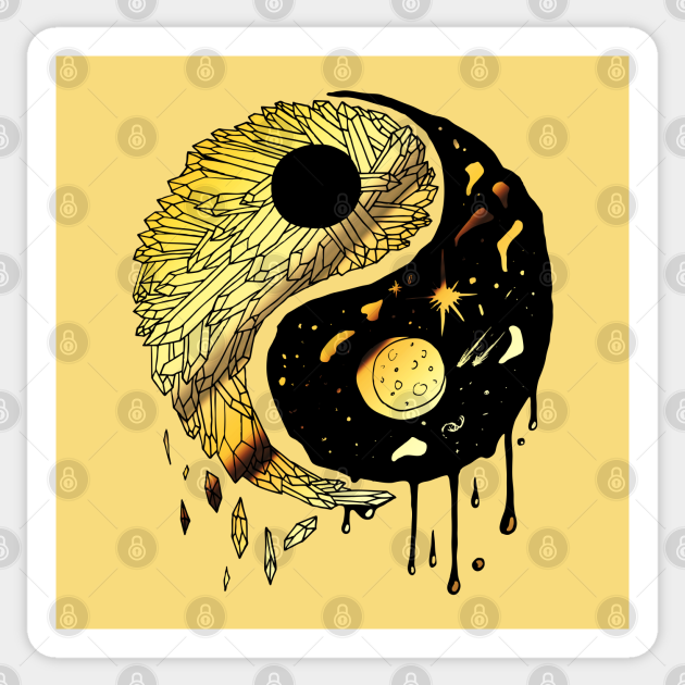 Gold Yin Yang Crystals And The Night Sky Yin Yang Sticker Teepublic Gold Yin Yang Crystals And The Night Sky Yin Yang Sticker Teepublic