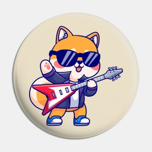 Cute Shiba Inu Playing Electric Guitar Cartoon Pin