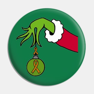 The Mean Green One holding a Awareness Ribbon (Orange) Pin