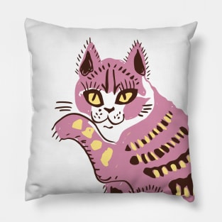 Cute Pink Folk Cat Pillow