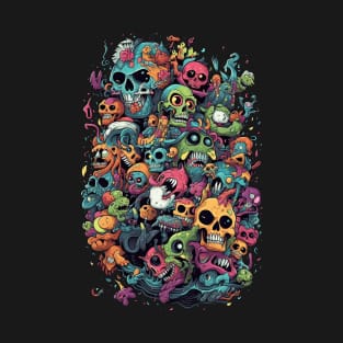 Colorful Cartoonish Skulls & Monsters T-Shirt