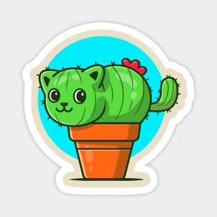 Cute Cat Cactus Cartoon Illustration Magnet