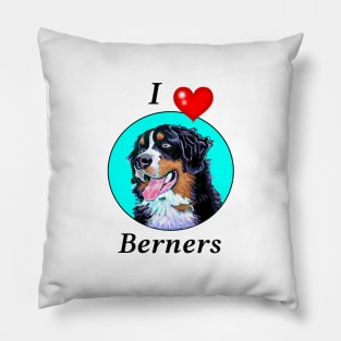 I LOVE BERNERS CARTOON TURQUOISE Pillow