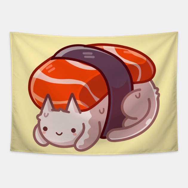 Salmon Nigiri Cat Tapestry by Claire Lin