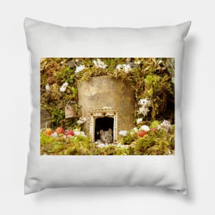 George the mouse in a log pile house Pillow