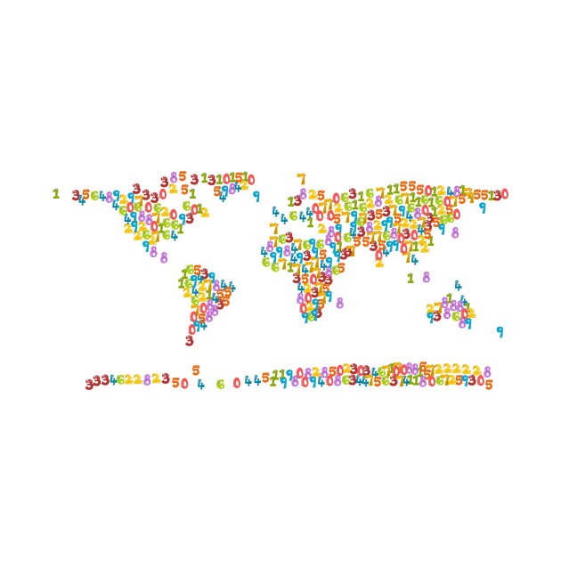 Maths Lover Numbers World Map Design by Sanu Designs