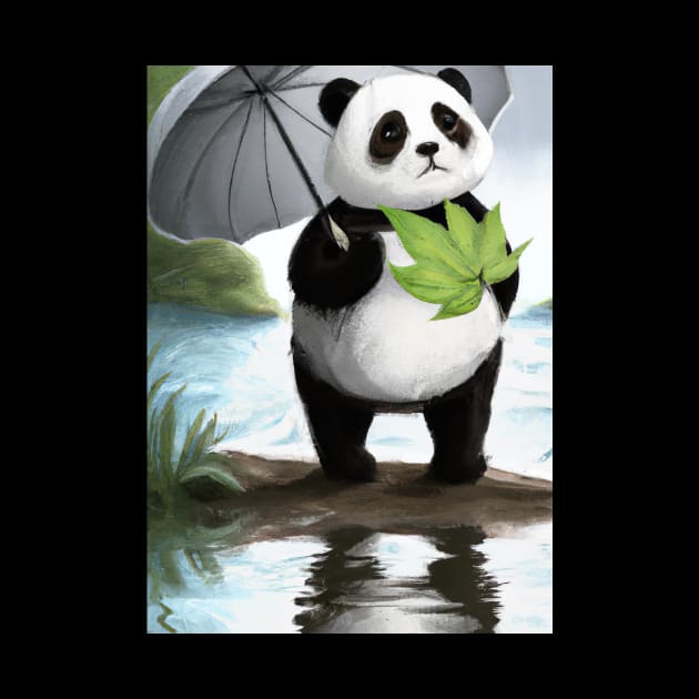 Panda with Leaf Umbrella by maxcode