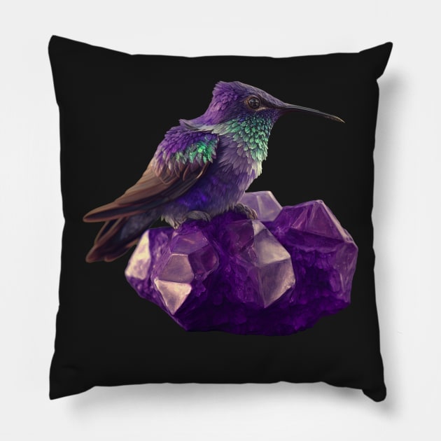 Hummingbird and Amethyst Crystal Pillow by SCHummingbirds