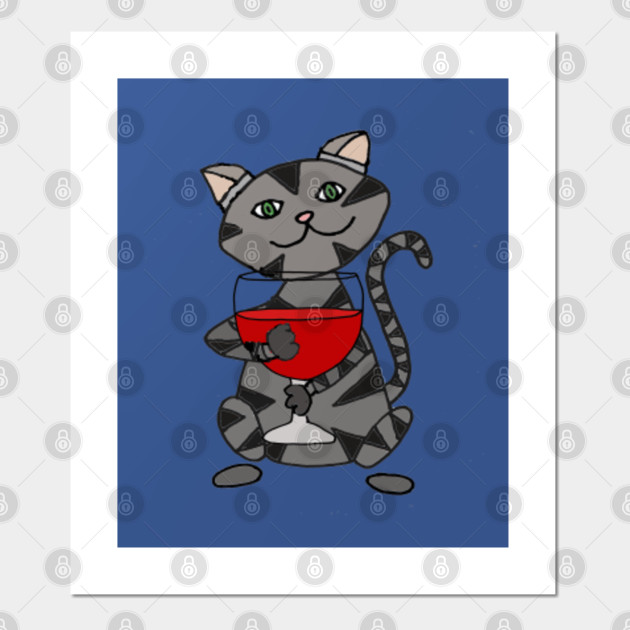 Cute Grey Tabby Cat Drinking Wine Cartoon Cat Posters And Art Prints Teepublic A cat with orange fur with brown spots, sitting on the floor while sipping a glass of red wine in its left paw. cute grey tabby cat drinking wine cartoon