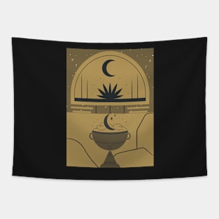 Pastel Spiritual Moon and Lotus Graphic Tapestry