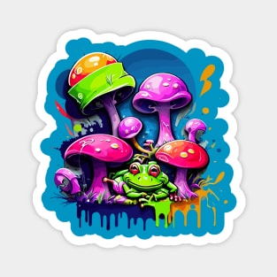 Cottagecore Graffiti Frog And Mushrooms Magnet