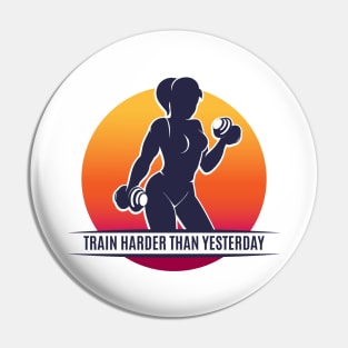 Colorful Fitness Club Emblem with Training Woman and Slogan Pin