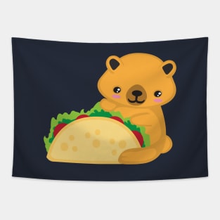 Cute Kawaii Bear with a Taco Kid Design Tapestry