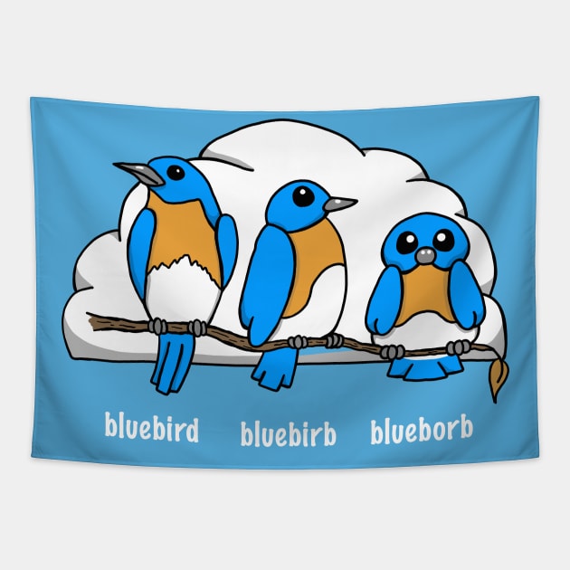 Three Bluebirds, One Bird, One Birb, One Borb. Tapestry by SNK Kreatures