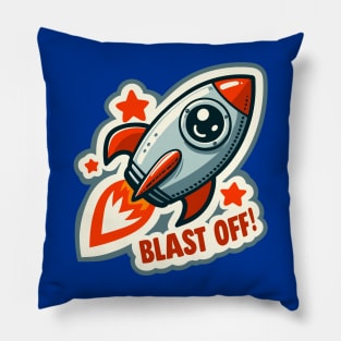 Blast Off: Smiling Rocket Adventure Pillow