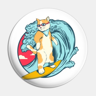 Cool Surfing Cat Pin
