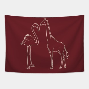 Aesthetic Lineart Flamingo Giraffe Tapestry